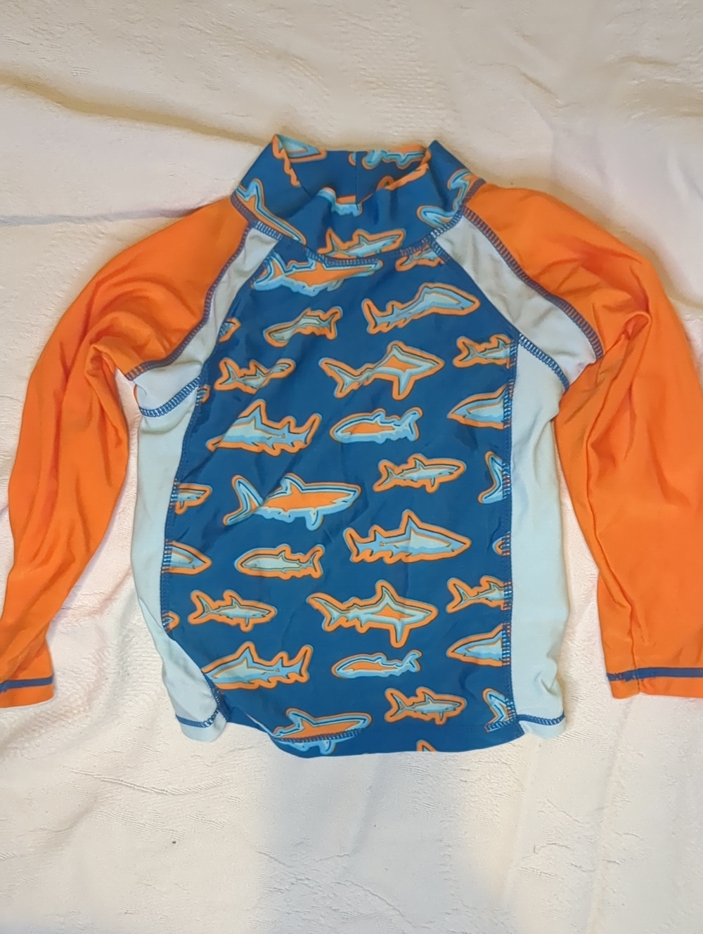 Children's UPF Rashguard Swim Top - Blue & Orange Shark Pattern